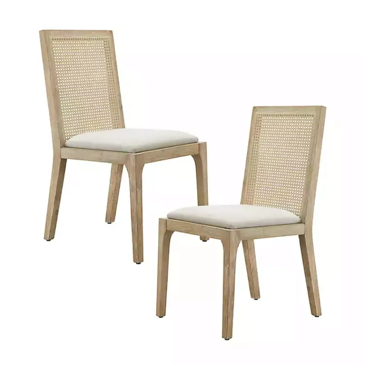 Kirklands Home Dining Chairs|Cane Back Upholstered Wood Dining Chairs, Set of 2 Tan