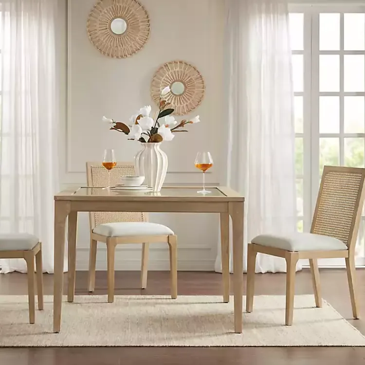 Kirklands Home Dining Chairs|Cane Back Upholstered Wood Dining Chairs, Set of 2 Tan