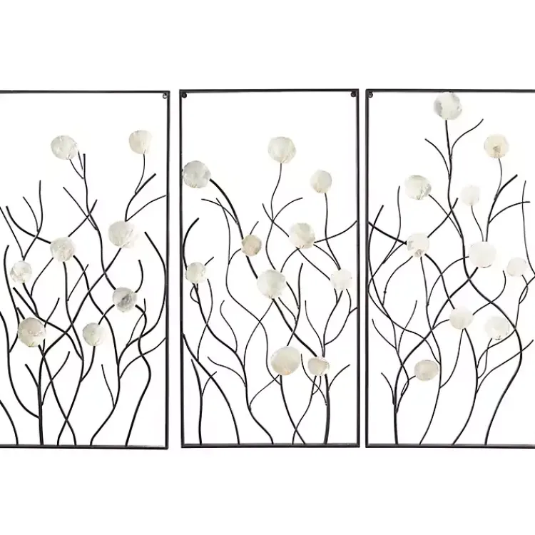 Kirklands Home Wall Plaques|Capiz Flowers Metal Wall Plaques, Set of 3