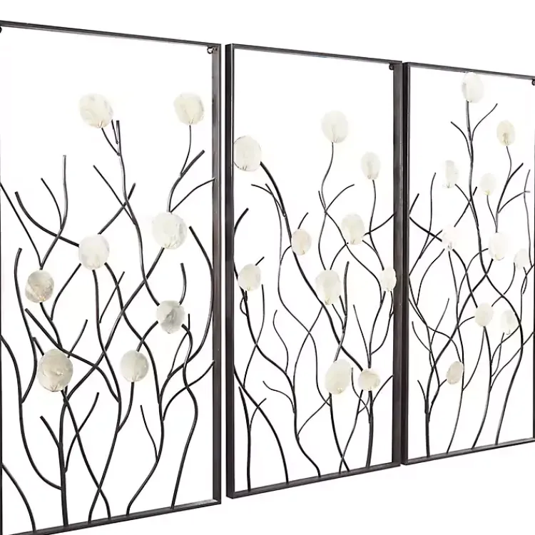 Kirklands Home Wall Plaques|Capiz Flowers Metal Wall Plaques, Set of 3