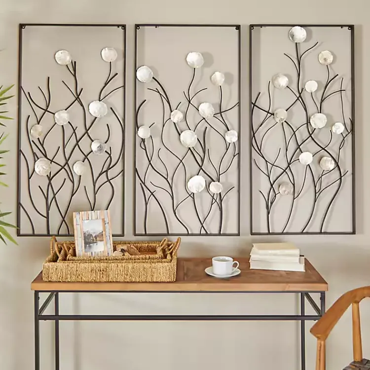 Kirklands Home Wall Plaques|Capiz Flowers Metal Wall Plaques, Set of 3