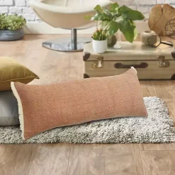 Online Caramel Coated Lumbar Accent Pillow with Fringe Pillows