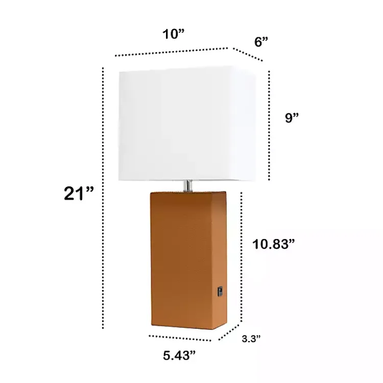 Kirklands Home Table Lamps|Caramel Faux Leather Charging Table Lamp Tan