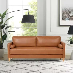 Kirklands Home Sofas & Loveseats|Caramel Faux Leather Chelsea Sofa Brown