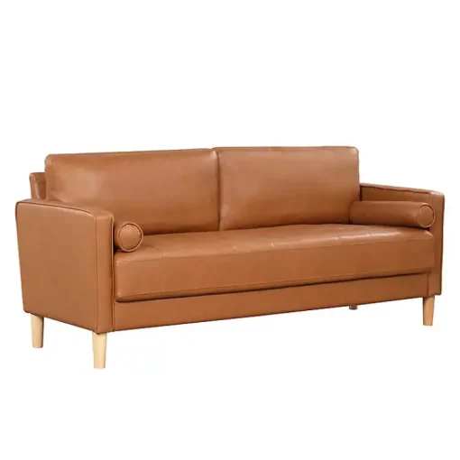 Kirklands Home Sofas & Loveseats|Caramel Faux Leather Chelsea Sofa Brown