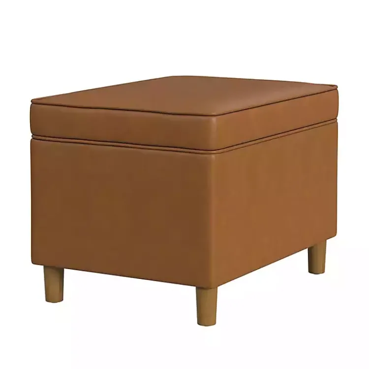 Kirklands Home Benches & Ottomans|Caramel Faux Leather Storage Ottoman Brown