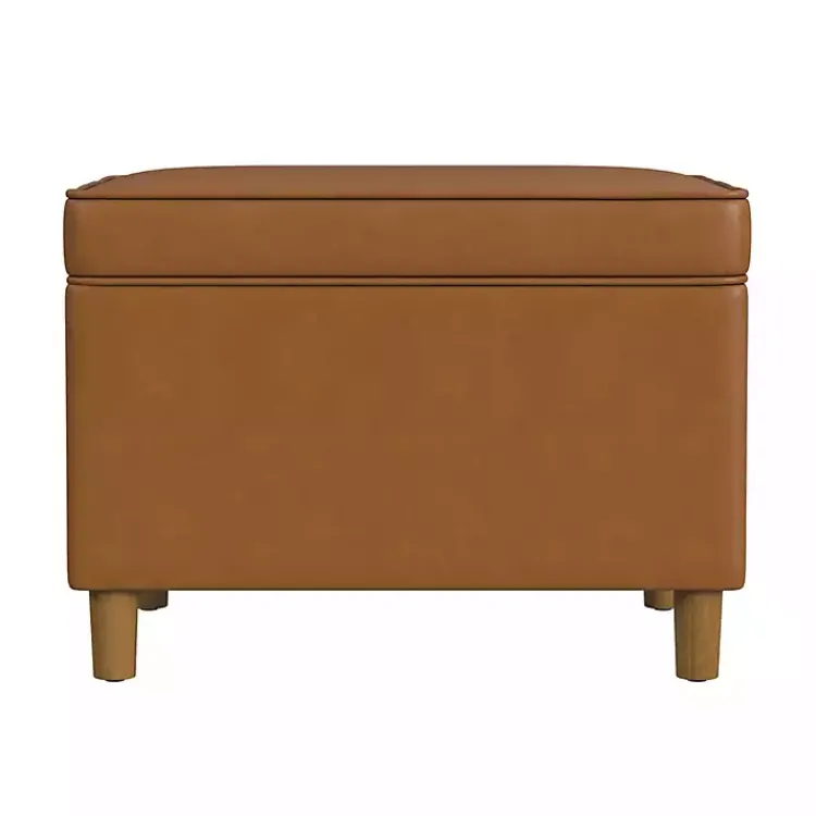 Kirklands Home Benches & Ottomans|Caramel Faux Leather Storage Ottoman Brown