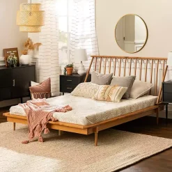 Kirklands Home Beds & Headboards|Caramel Mid-Century Modern Queen Bed Frame Brown