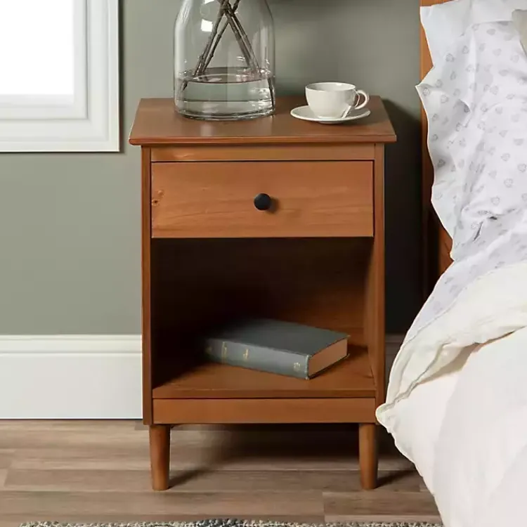 Kirklands Home Nightstands|Caramel One-Drawer Wood Nightstand Brown