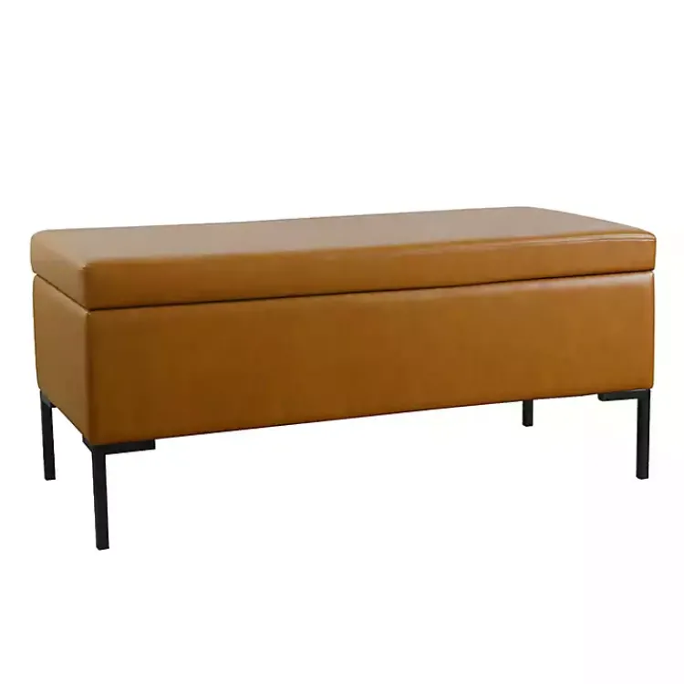 Kirklands Home Benches & Ottomans|Caramel Vegan Leather Storage Bench Brown