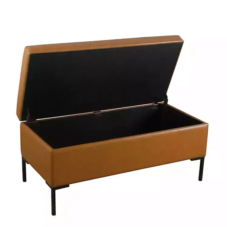 Kirklands Home Benches & Ottomans|Caramel Vegan Leather Storage Bench Brown