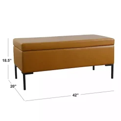 Kirklands Home Benches & Ottomans|Caramel Vegan Leather Storage Bench Brown