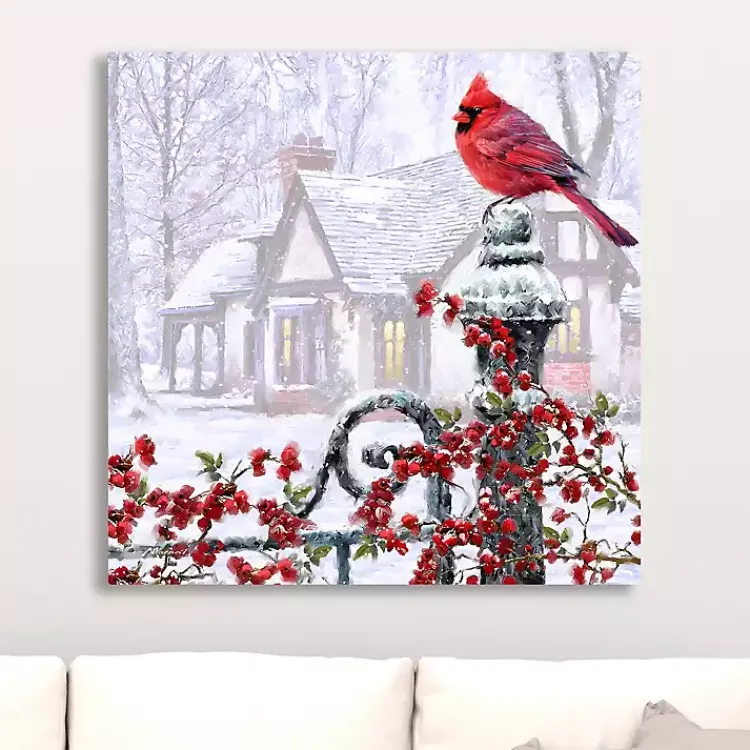 Best Cardinal on a Gatepost Canvas Art Print Christmas Art & Wall Decor