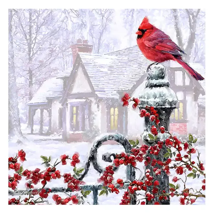 Best Cardinal on a Gatepost Canvas Art Print Christmas Art & Wall Decor