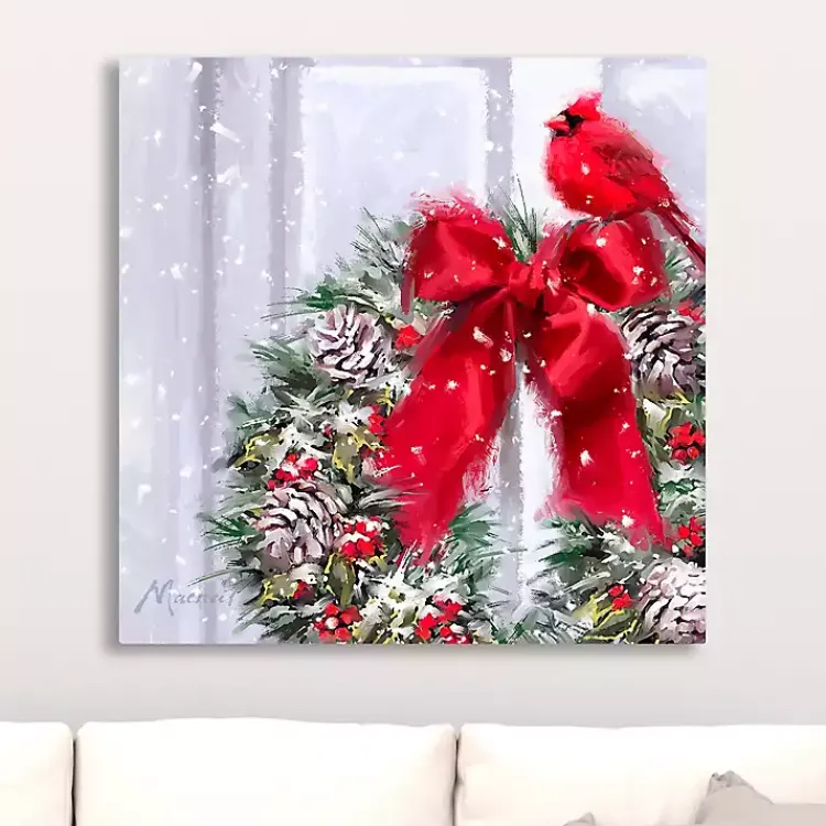 Best Cardinal on a Wreath Canvas Art Print Christmas Art & Wall Decor