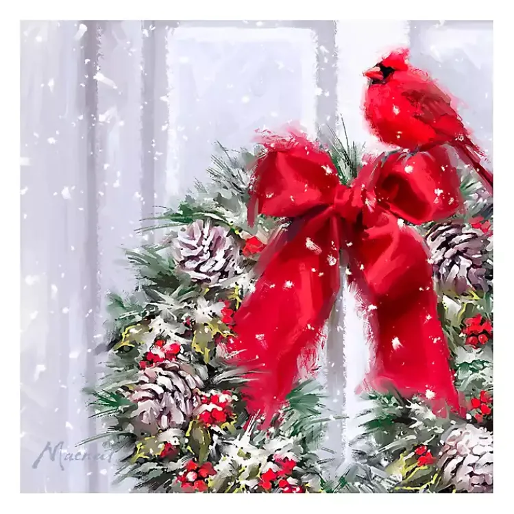 Best Cardinal on a Wreath Canvas Art Print Christmas Art & Wall Decor