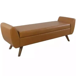 Kirklands Home Benches & Ottomans|Carmel Vegan Leather Storage Bench Brown