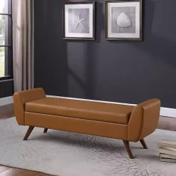 Kirklands Home Benches & Ottomans|Carmel Vegan Leather Storage Bench Brown