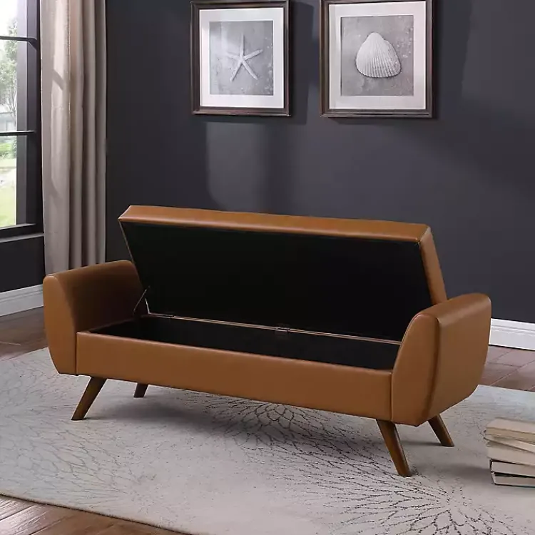 Kirklands Home Benches & Ottomans|Carmel Vegan Leather Storage Bench Brown