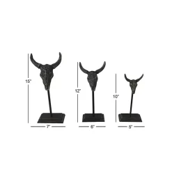 Discount Carved Iron Bullhead Statues, Set of 3 Statues & Figurines