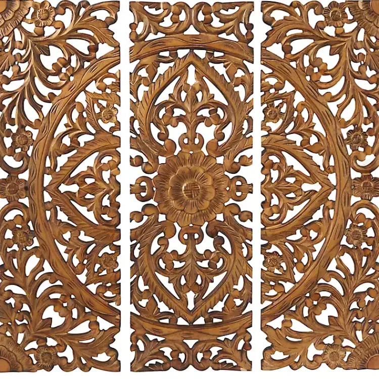 Kirklands Home Wall Plaques|Carved Mahogany 3-pc. Triptych Wall Panels Gold
