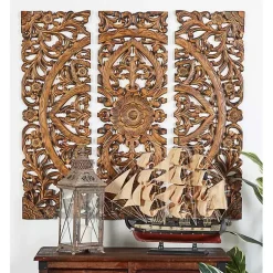 Kirklands Home Wall Plaques|Carved Mahogany 3-pc. Triptych Wall Panels Gold