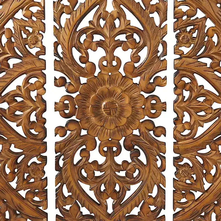 Kirklands Home Wall Plaques|Carved Mahogany 3-pc. Triptych Wall Panels Gold
