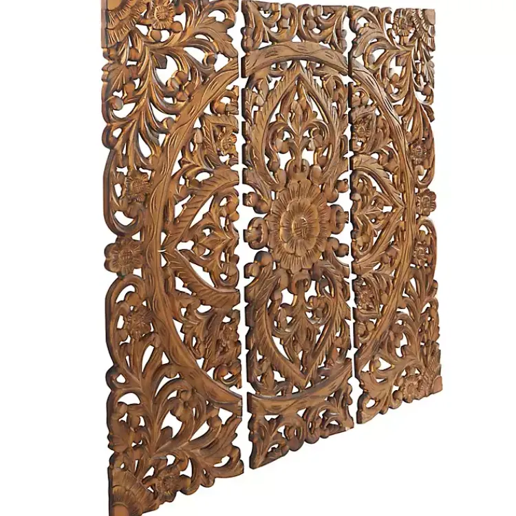 Kirklands Home Wall Plaques|Carved Mahogany 3-pc. Triptych Wall Panels Gold