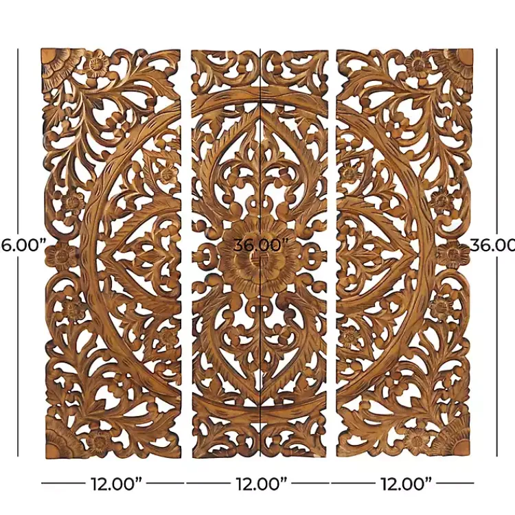 Kirklands Home Wall Plaques|Carved Mahogany 3-pc. Triptych Wall Panels Gold