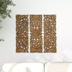 Kirklands Home Wall Plaques|Carved Mahogany 3-pc. Triptych Wall Panels Gold