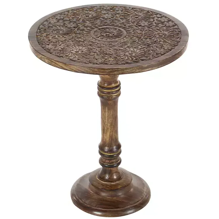 Kirklands Home Accent & End Tables|Carved Mandala Mango Wood Accent Table Brown