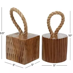 Discount Carved Teak Wood and Rope Door Stoppers, Set of 2 Decorative Accents