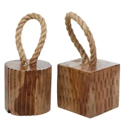 Discount Carved Teak Wood and Rope Door Stoppers, Set of 2 Decorative Accents