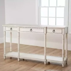 Kirklands Home Entryway Furniture|Casey Cream 3-Drawer Console Table Ivory