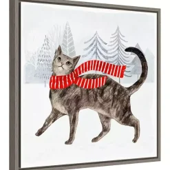 Cat with Red Scarf Christmas Canvas Wall Plaque Christmas Art & Wall Decor