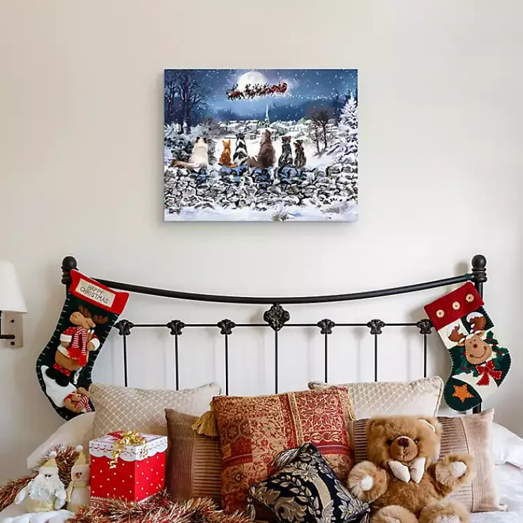 Clearance Cats Under Starry Sky Christmas Canvas Art Print Christmas Art & Wall Decor