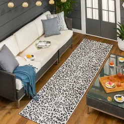 Kirklands Home Outdoor Rugs|Cauli Leopard Print Outdoor Runner Rug, 2x12 Black