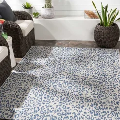 Kirklands Home Outdoor Rugs|Cauli Leopard Print Outdoor Rug, 4x5 Blue