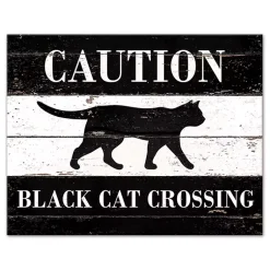 Online Caution Black Cat Crossing Halloween Canvas Print Halloween