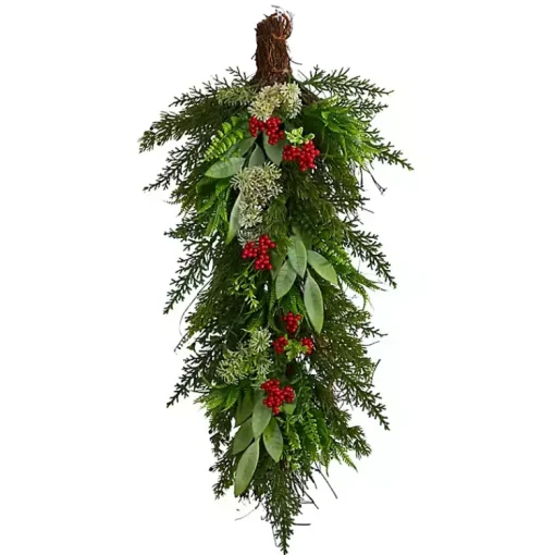 New Cedar and Eucalyptus Berry Teardrop Swag Christmas Wreaths