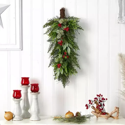 New Cedar and Eucalyptus Berry Teardrop Swag Christmas Wreaths