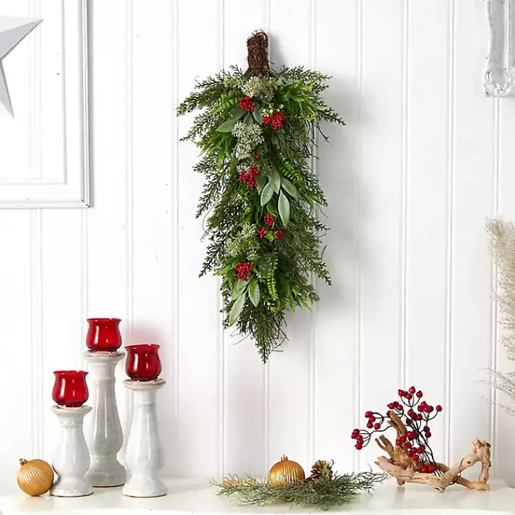 New Cedar and Eucalyptus Berry Teardrop Swag Christmas Wreaths