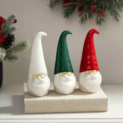 Ceramic Santa Gnomes with Glasses, Set of 3 Christmas Decorations
