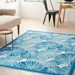 Kirklands Home Outdoor Rugs|Cerulean Botanical Shells Outdoor Area Rug, 5x7