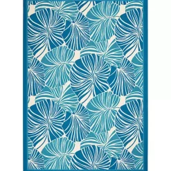 Kirklands Home Outdoor Rugs|Cerulean Botanical Shells Outdoor Area Rug, 5x7