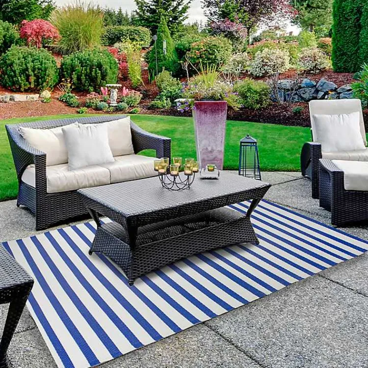 Kirklands Home Outdoor Rugs|Cerulean Stripes Outdoor Area Rug, 4x6