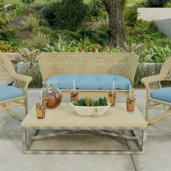Kirklands Home Outdoor Cushions & Pillows|Chambray French Outdoor Wicker Settee Cushion Blue