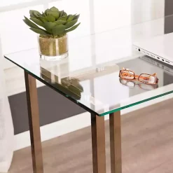 Kirklands Home Office Furniture|Champagne Iron and Glass Desk Gold