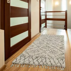 Kirklands Home Area Rugs|Charcoal and Ivory Linear Fringe Runner, 2x6