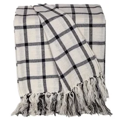 Discount Charcoal and White Plaid Tassel Throw Blankets & Throws
